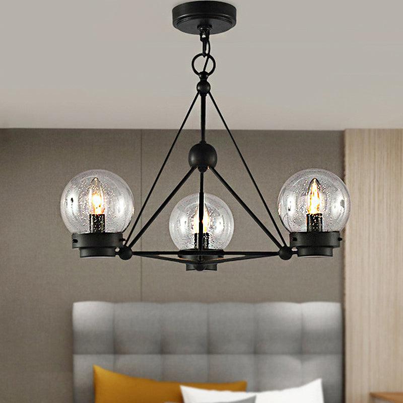 Ball Living Room Chandelier Pendant Clear Frosted Glass 3 Lights Modern Ceiling Light Black Triangle Design - Rebooters