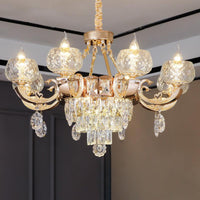 6/8 Bulbs Bowl Shade Drop Pendant Crystal Chandelier Lamp - Rebooters