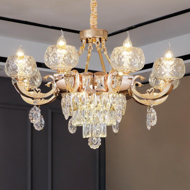 6/8 Bulbs Bowl Shade Drop Pendant Crystal Chandelier Lamp - Rebooters