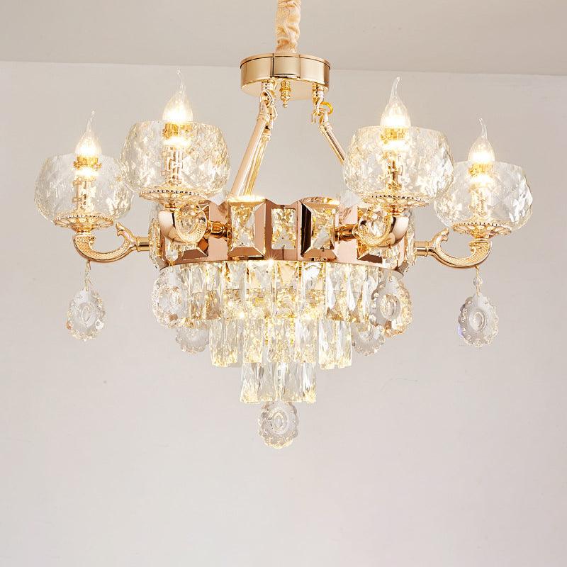 6/8 Bulbs Bowl Shade Drop Pendant Crystal Chandelier Lamp - Rebooters