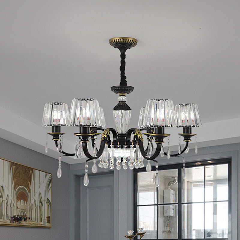 Traditional Cone Down Lighting 6/8 Heads Black Crystal Chandelier - Rebooters