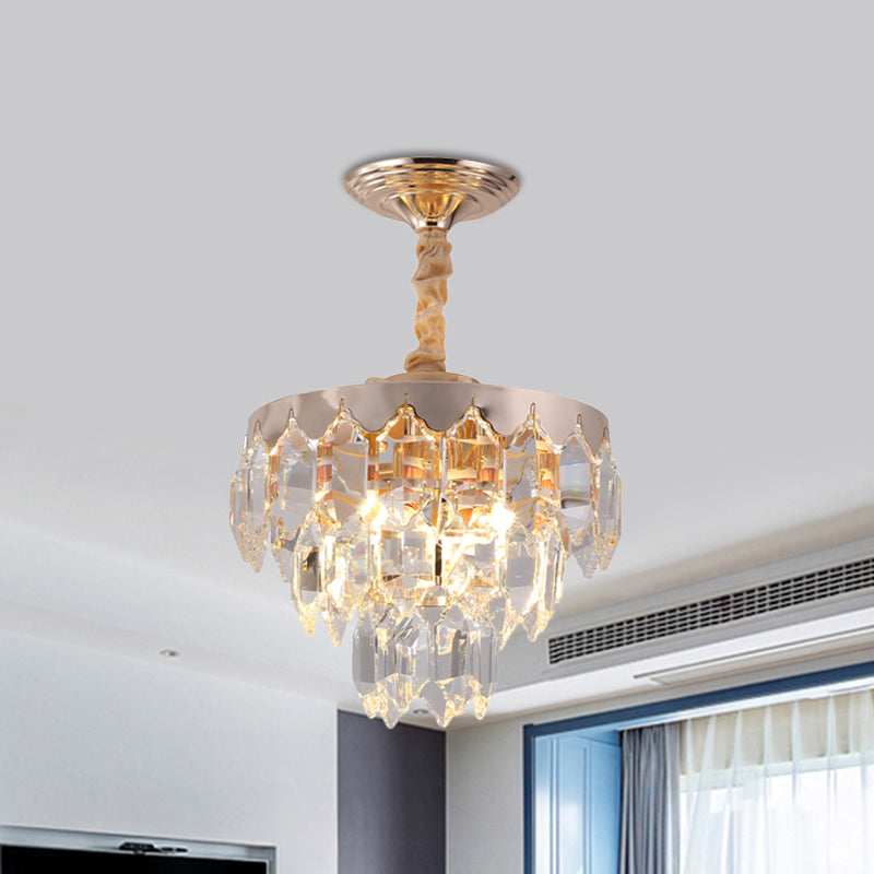 3-Tier Crystal Rod Drop Lamp Modern Style 2 Lights Foyer Chandelier in Gold - Rebooters