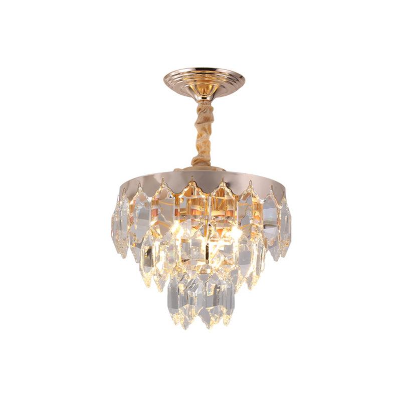 3-Tier Crystal Rod Drop Lamp Modern Style 2 Lights Foyer Chandelier in Gold - Rebooters