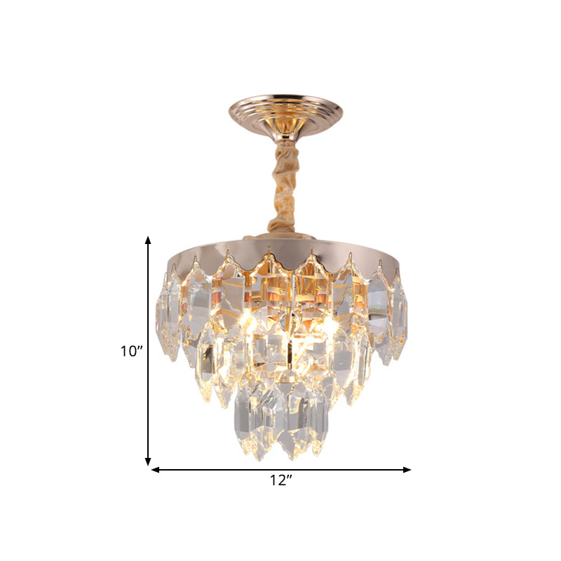 3-Tier Crystal Rod Drop Lamp Modern Style 2 Lights Foyer Chandelier in Gold - Rebooters