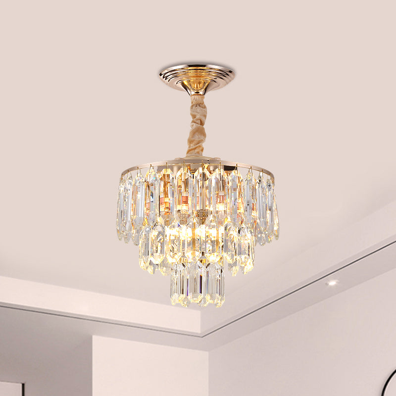 3-Tier Crystal Rod Drop Lamp Modern Style 2 Lights Foyer Chandelier in Gold - Rebooters