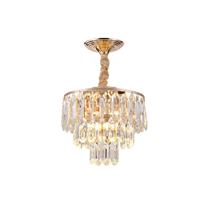 3-Tier Crystal Rod Drop Lamp Modern Style 2 Lights Foyer Chandelier in Gold - Rebooters