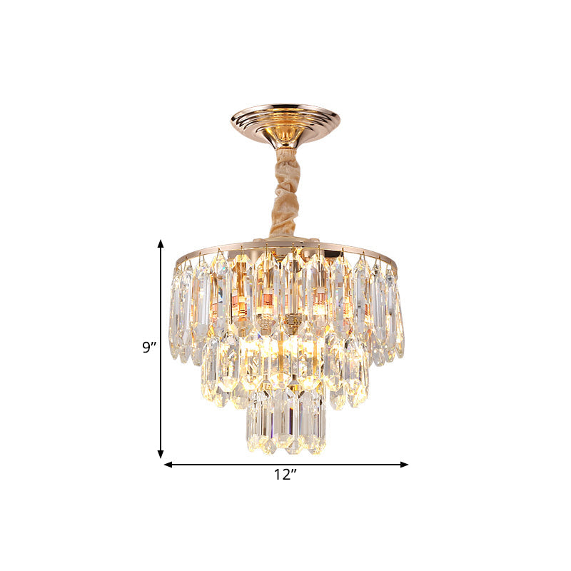 3-Tier Crystal Rod Drop Lamp Modern Style 2 Lights Foyer Chandelier in Gold - Rebooters