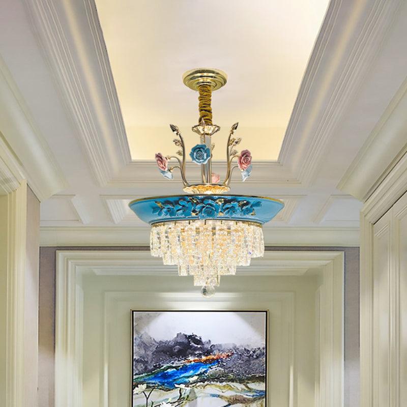 14"/17" W Antiqued Tiers Chandelier Cut Crystal Lamp - Rebooters