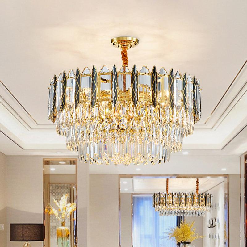 9-Head Tiered Chandelier Pendant Black-Gold Crystal Lighting - Rebooters