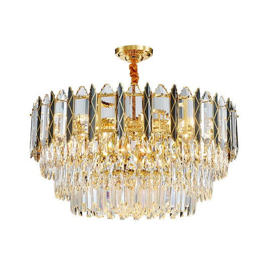 9-Head Tiered Chandelier Pendant Black-Gold Crystal Lighting - Rebooters