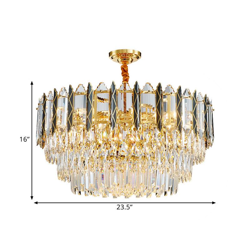 9-Head Tiered Chandelier Pendant Black-Gold Crystal Lighting - Rebooters