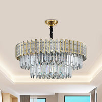 2-Tiered Crystal Ceiling Pendant 9 Bulbs Chandelier Gold - Rebooters