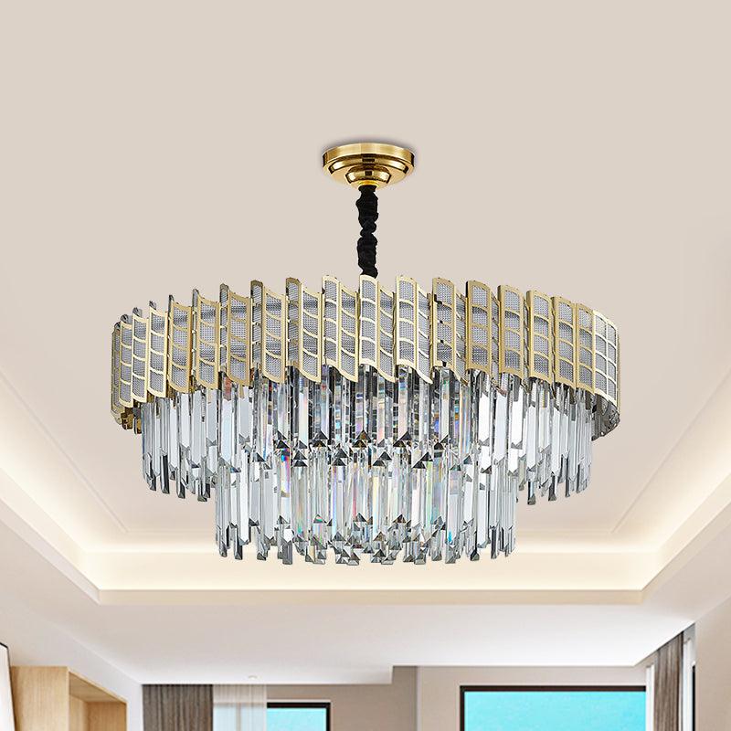 2-Tiered Crystal Ceiling Pendant 9 Bulbs Chandelier Gold - Rebooters
