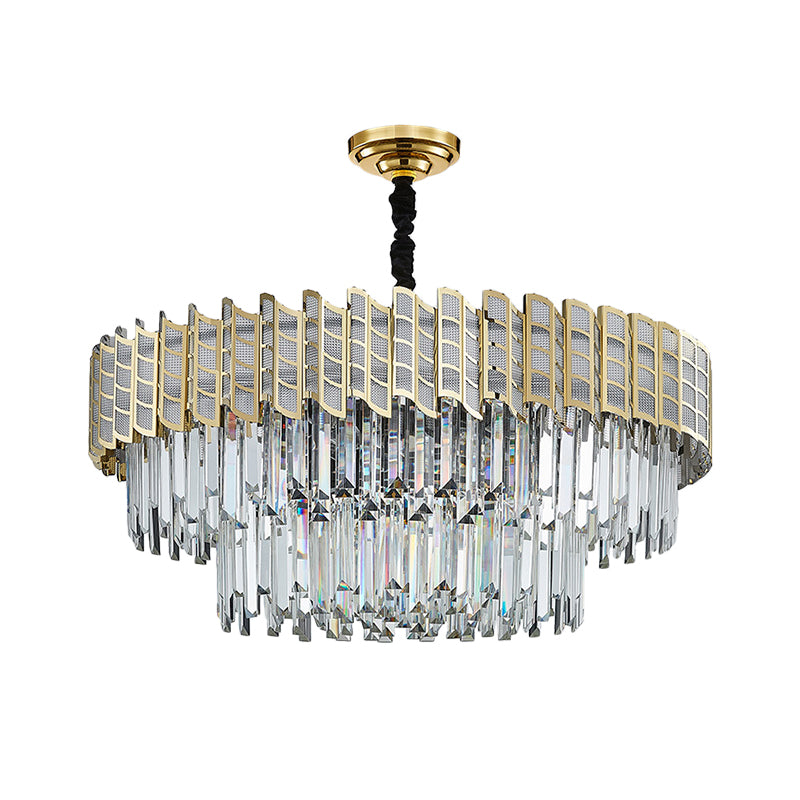 2-Tiered Crystal Ceiling Pendant 9 Bulbs Chandelier Gold - Rebooters