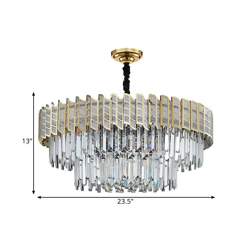 2-Tiered Crystal Ceiling Pendant 9 Bulbs Chandelier Gold - Rebooters