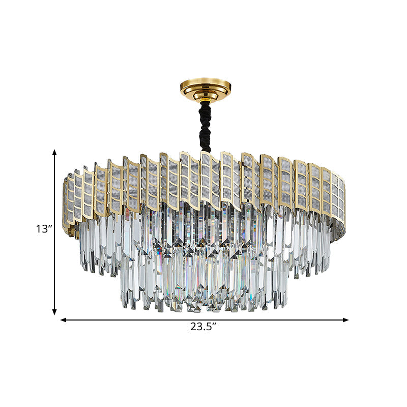 2-Tiered Crystal Ceiling Pendant 9 Bulbs Chandelier Gold - Rebooters