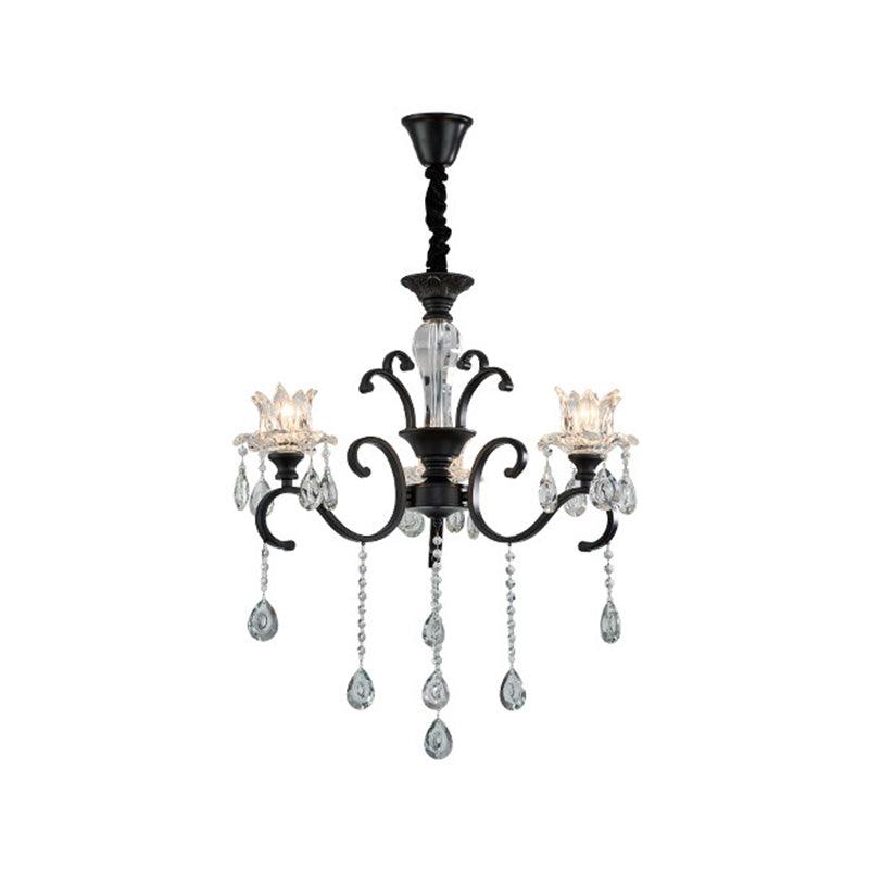 3/6 Heads Swirled Arm Chandelier Traditional Black Metal Lamp - Rebooters