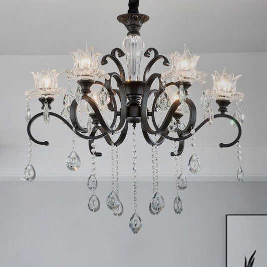 3/6 Heads Swirled Arm Chandelier Traditional Black Metal Lamp - Rebooters