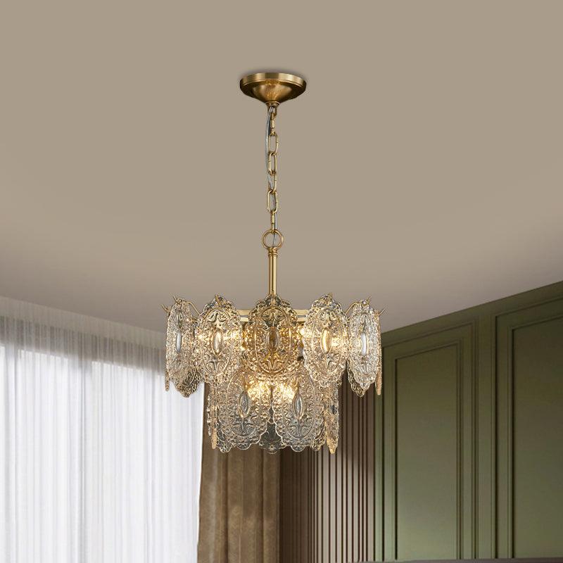 5/7 Heads Embossed Crystal Panels Chandelier Lamp Modern Gold Canopy Tapered Pendant Lighting 15.5 19.5 W - Rebooters