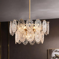 5/7 Heads Embossed Crystal Panels Chandelier Lamp Modern Gold Canopy Tapered Pendant Lighting 15.5 19.5 W - Rebooters