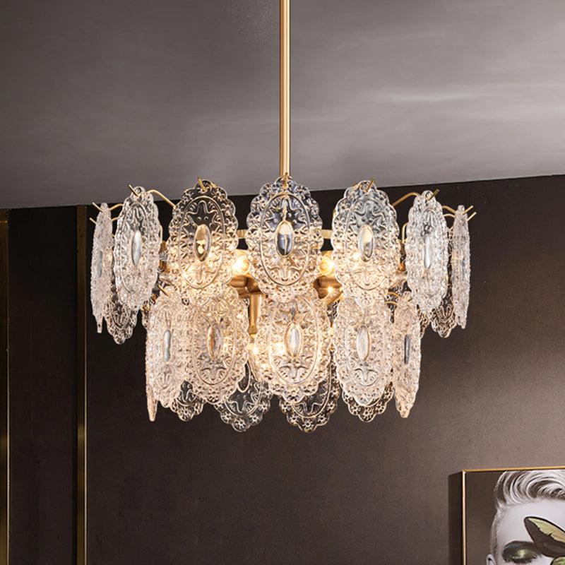 5/7 Heads Embossed Crystal Panels Chandelier Lamp Modern Gold Canopy Tapered Pendant Lighting 15.5 19.5 W - Rebooters