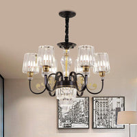Black 6 Heads Chandelier Light Modern Metal Curvy Arm Fixture - Rebooters