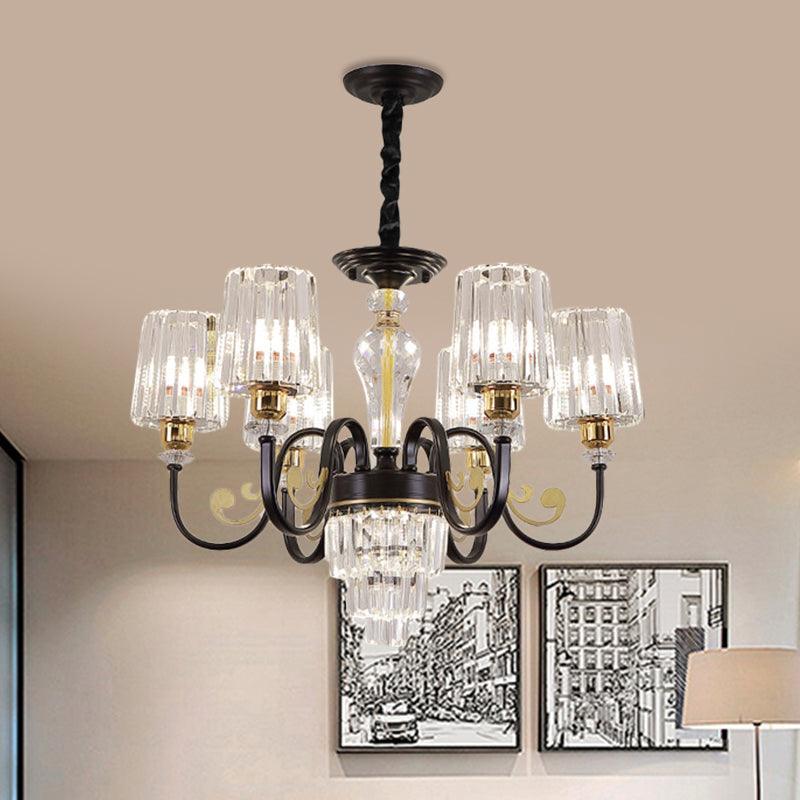 Black 6 Heads Chandelier Light Modern Metal Curvy Arm Fixture - Rebooters