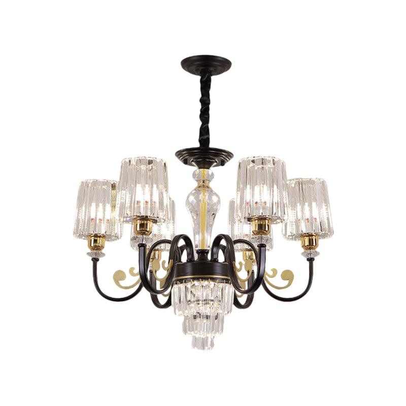 Black 6 Heads Chandelier Light Modern Metal Curvy Arm Fixture - Rebooters