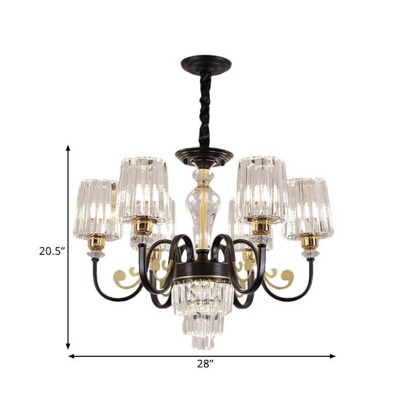 Black 6 Heads Chandelier Light Modern Metal Curvy Arm Fixture - Rebooters