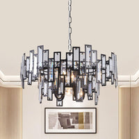 6 Bulbs Clear Crystal Blocks Embedded Chandelier Gold Black Round Bedroom Light - Rebooters
