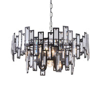 6 Bulbs Clear Crystal Blocks Embedded Chandelier Gold Black Round Bedroom Light - Rebooters