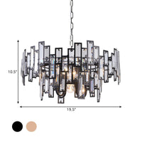 6 Bulbs Clear Crystal Blocks Embedded Chandelier Gold Black Round Bedroom Light - Rebooters