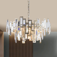 6 Bulbs Clear Crystal Blocks Embedded Chandelier Gold Black Round Bedroom Light - Rebooters