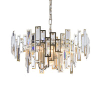 6 Bulbs Clear Crystal Blocks Embedded Chandelier Gold Black Round Bedroom Light - Rebooters