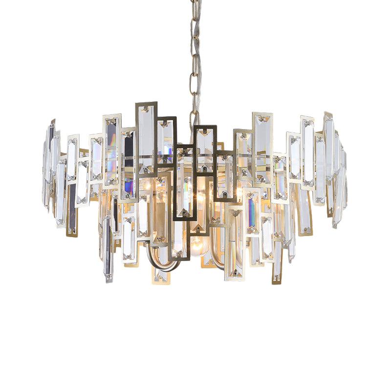6 Bulbs Clear Crystal Blocks Embedded Chandelier Gold Black Round Bedroom Light - Rebooters