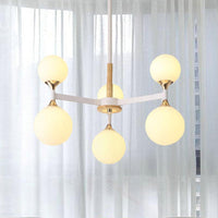 6/12-Light Glass Ball Hanging Chandelier Wood Metal Lamp - Rebooters