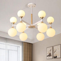 6/12-Light Glass Ball Hanging Chandelier Wood Metal Lamp - Rebooters