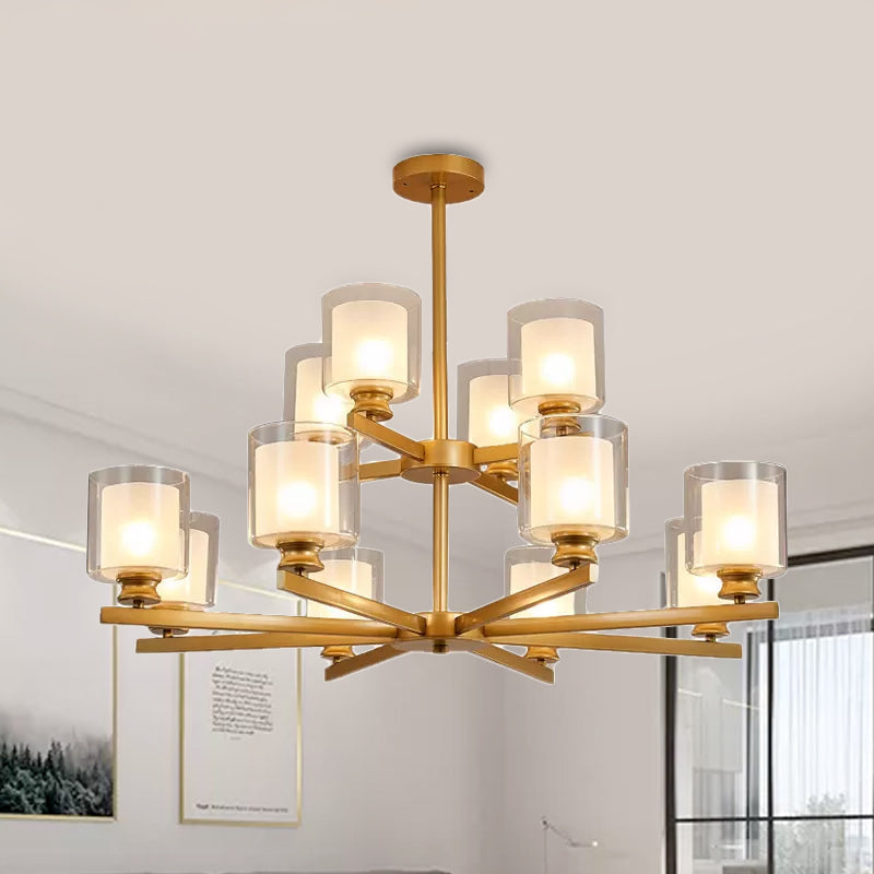 2-Tier Cylinder White Glass Chandelier with Radial Design - Rebooters