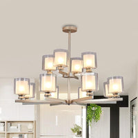 2-Tier Cylinder White Glass Chandelier with Radial Design - Rebooters