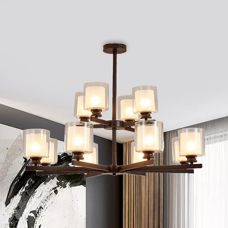 2-Tier Cylinder White Glass Chandelier with Radial Design - Rebooters