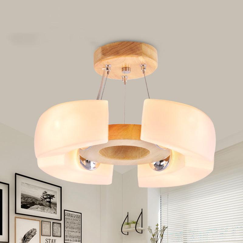 4/6 Light Wooden Ceiling Light Fixture Modern Unique Round Flush Mount Light Warm White - Rebooters