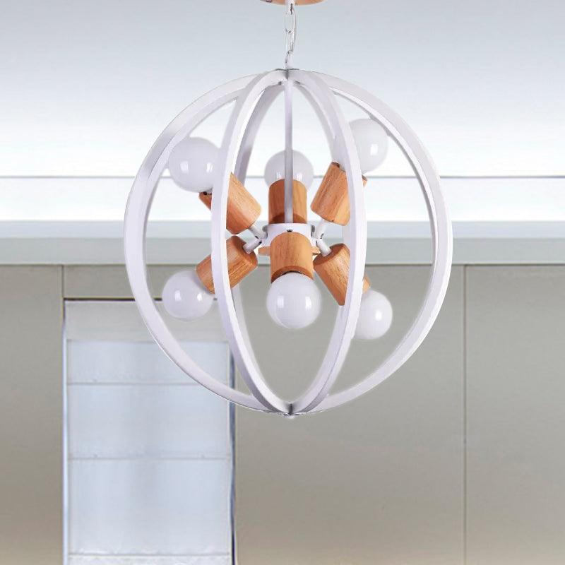 Globe Chandelier Pendant Light Nordic Wood LED Black White Lamp - Rebooters