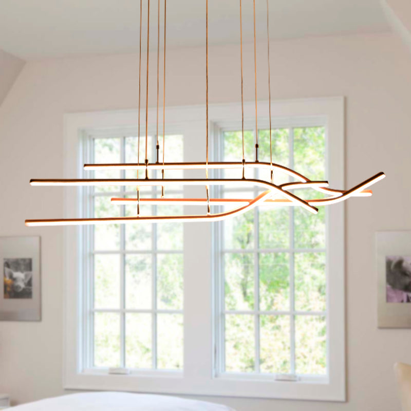 White/Brown Linear Chandelier Light Simplicity LED Pendant - Rebooters