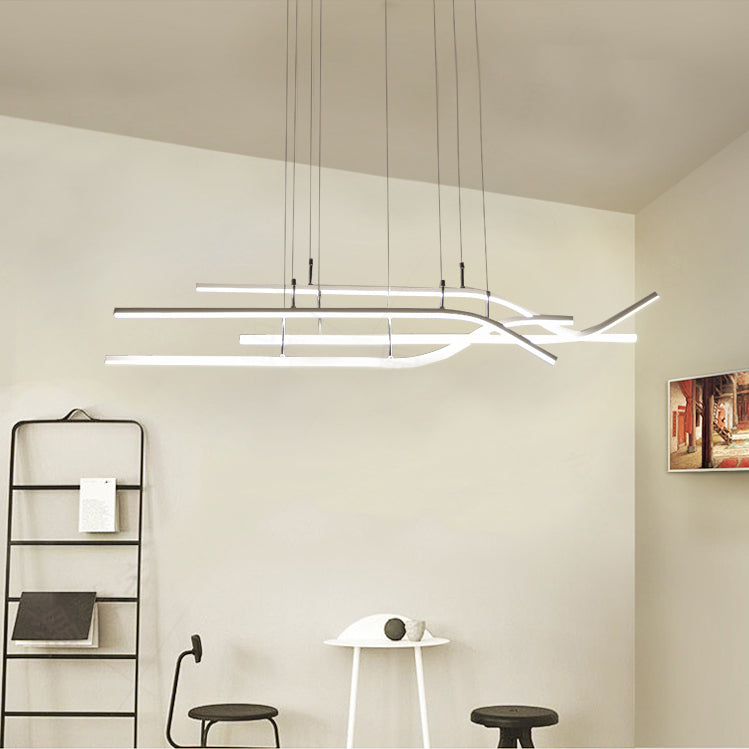 White/Brown Linear Chandelier Light Simplicity LED Pendant - Rebooters