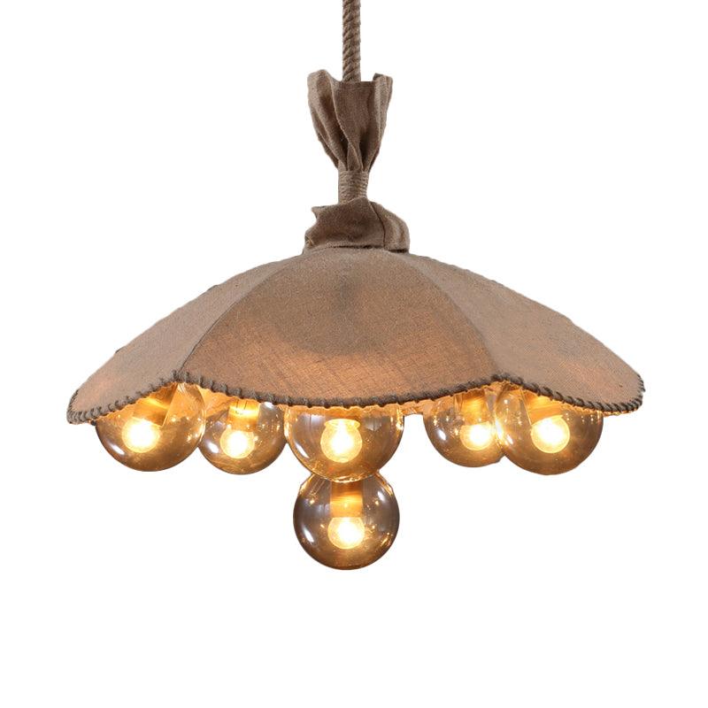 Beige Fabric Scalloped Pendant Light Lodge Chandelier 6 Heads - Rebooters