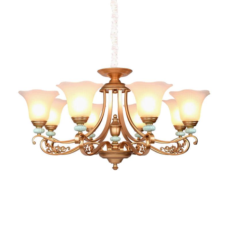 3/6/8-Head Bloom Ceiling Chandelier Rustic Gold Glass Pendant - Rebooters