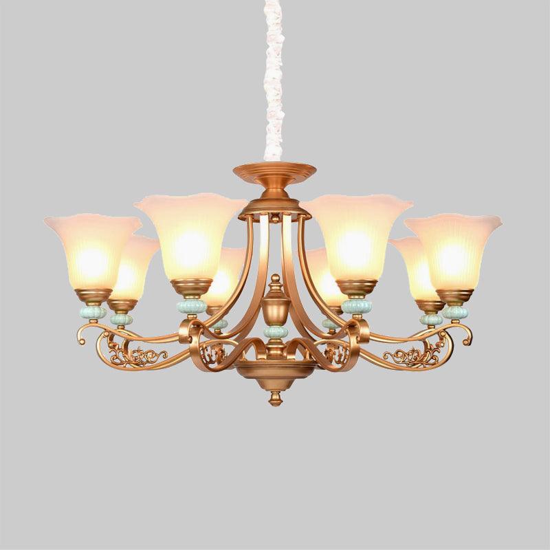 3/6/8-Head Bloom Ceiling Chandelier Rustic Gold Glass Pendant - Rebooters