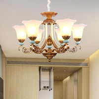 3/6/8-Head Bloom Ceiling Chandelier Rustic Gold Glass Pendant - Rebooters