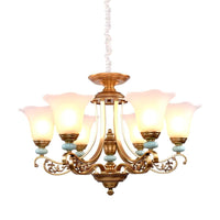 3/6/8-Head Bloom Ceiling Chandelier Rustic Gold Glass Pendant - Rebooters