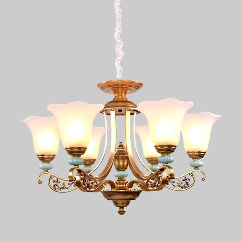 3/6/8-Head Bloom Ceiling Chandelier Rustic Gold Glass Pendant - Rebooters
